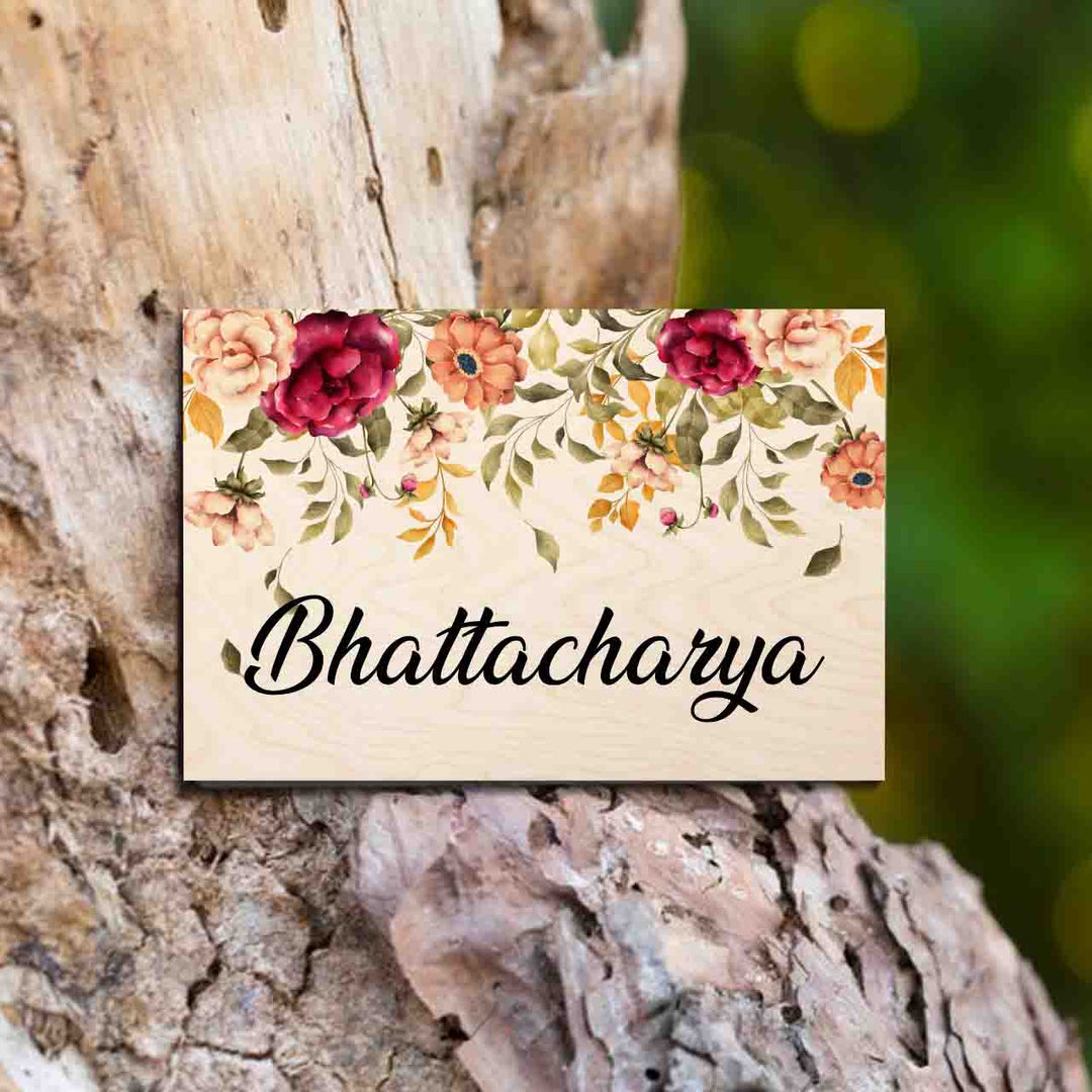 Printed Floral Wooden Rectangle Nameplate