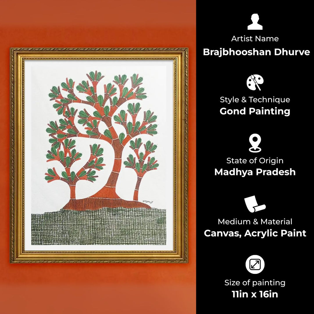 11 x 16 Inch | Tree of Life | Original Hand Painted Tribal Gond Art Painting | Acrylic Paint On Paper
