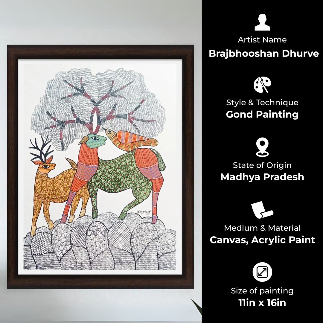 11 x 16 Inch | Wildlife & Nature | Original Hand Painted Tribal Gond Art Painting | Acrylic Paint On Paper