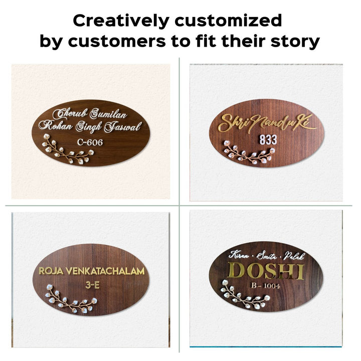 Personalised Wooden Oval Floral Nameplate