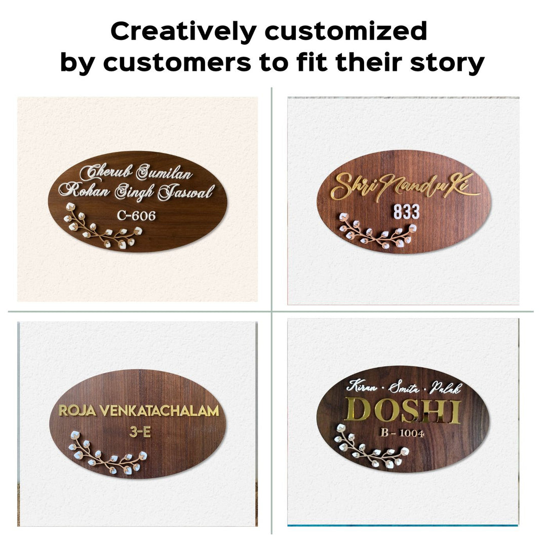 Personalised Wooden Oval Floral Nameplate