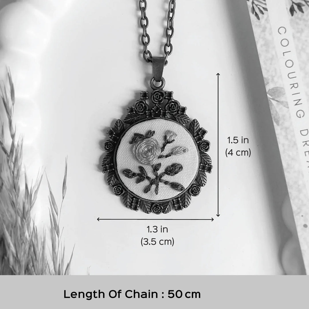 Hand Embroidered Zinnia Cluster Antique Finish Necklace