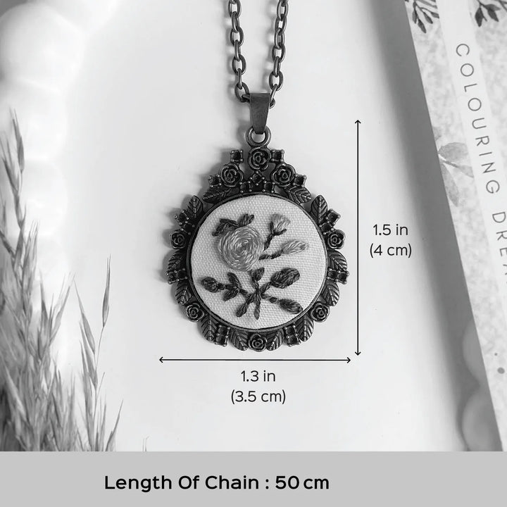 Hand Embroidered Zinnia Cluster Antique Finish Necklace