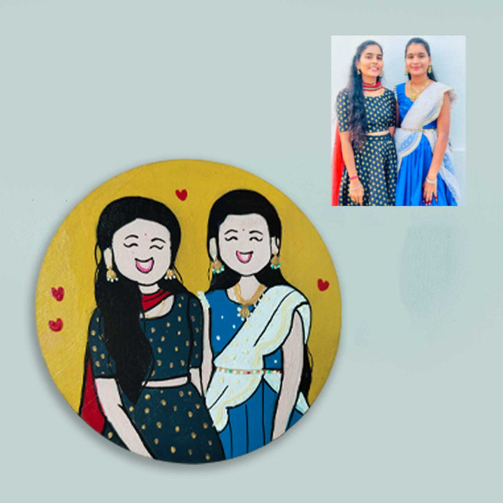 Photo Personalized Sisters Magnet With Yellow Background