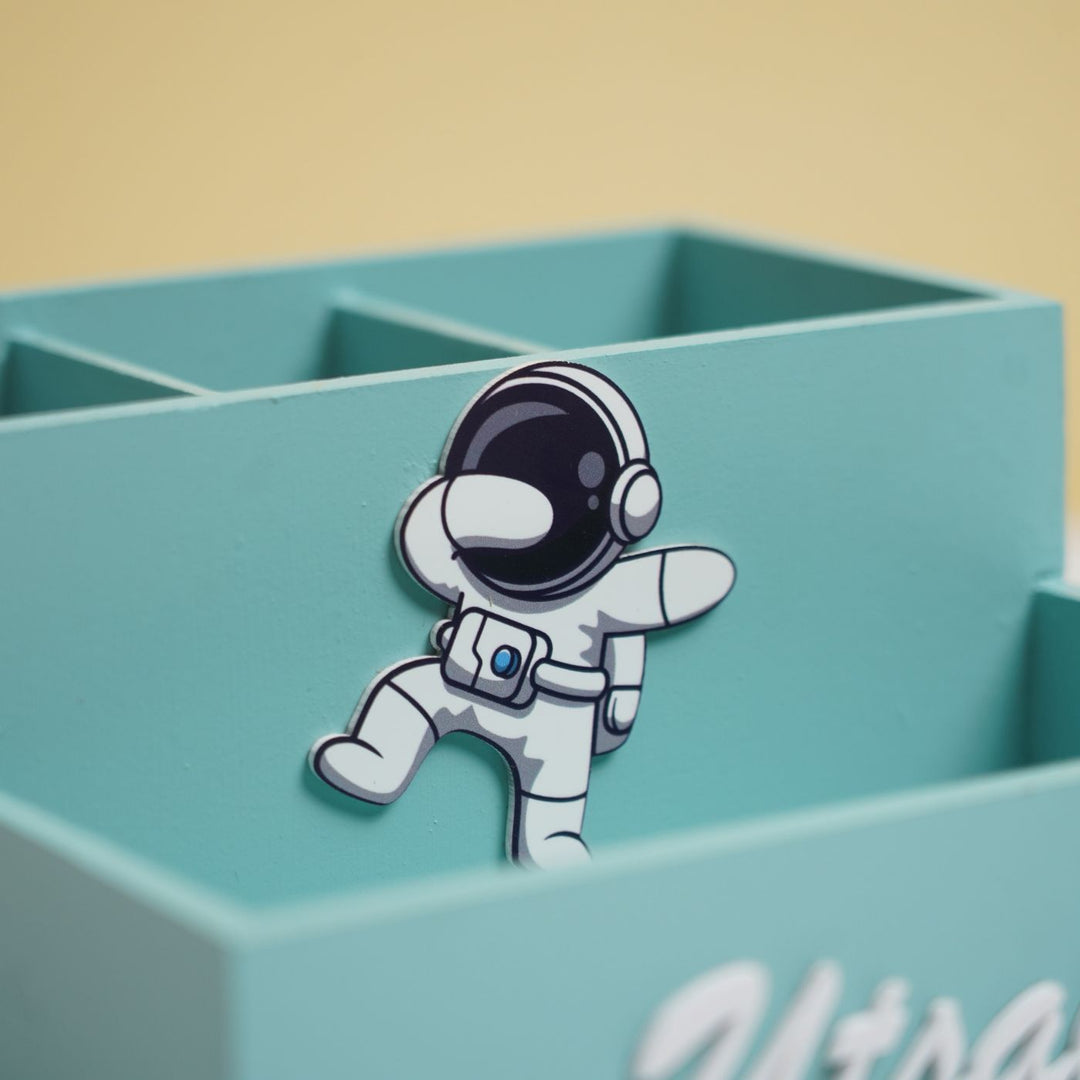 Personalized Wooden Astronaut Themed Stationery Organizer For Kids