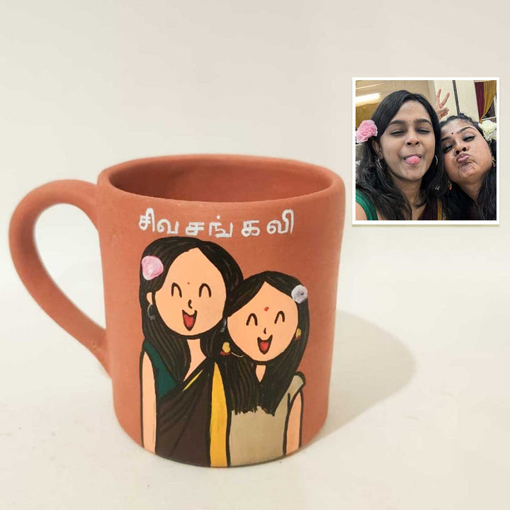 Photo Personalized Handpainted Terracotta Mug with Caricatures