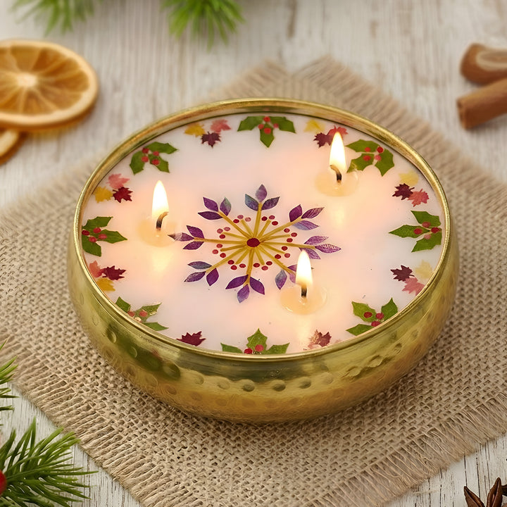 5 Inch | Handmade Pressed Flower Decorative Brass Candle | Packed in a Gift Box