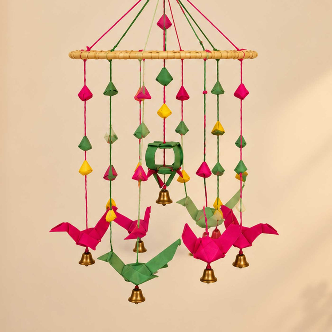 Handcrafted Palm Leaf Parrot Strings On Ring Hanging With Bells