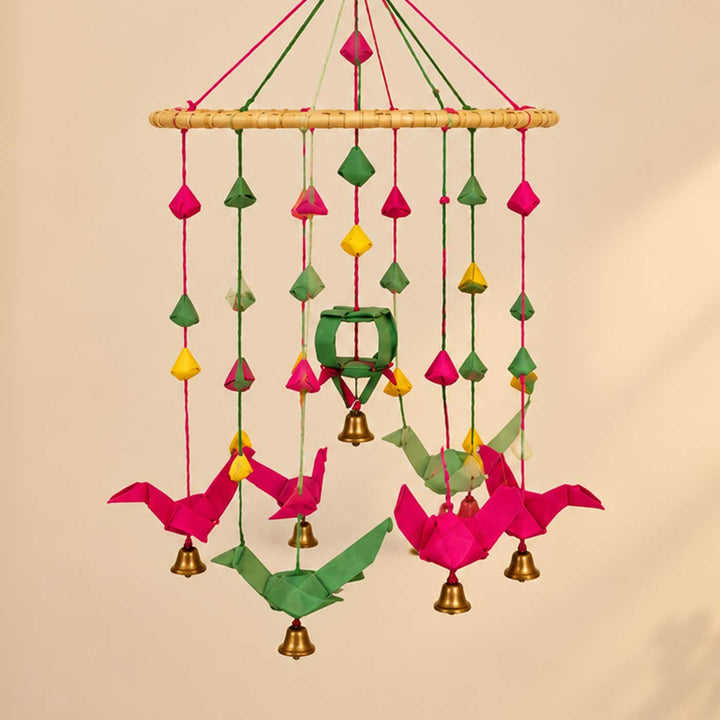 Handcrafted Palm Leaf Parrot Strings On Ring Hanging With Bells
