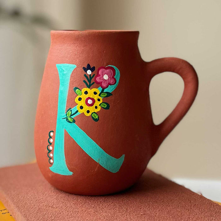 Personalized Hand-painted Floral Theme Monogram Terracotta Mug - K