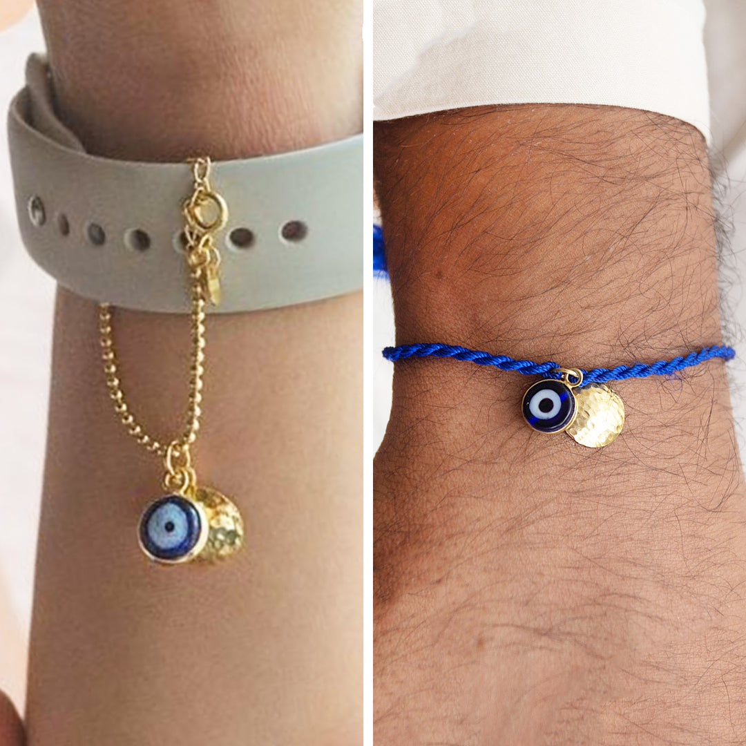 Evil Eye Gold Plated Sterling Silver Rakhi & Lumba Set With Roli Chawal For Bhaiya Bhabhi | Set of 2