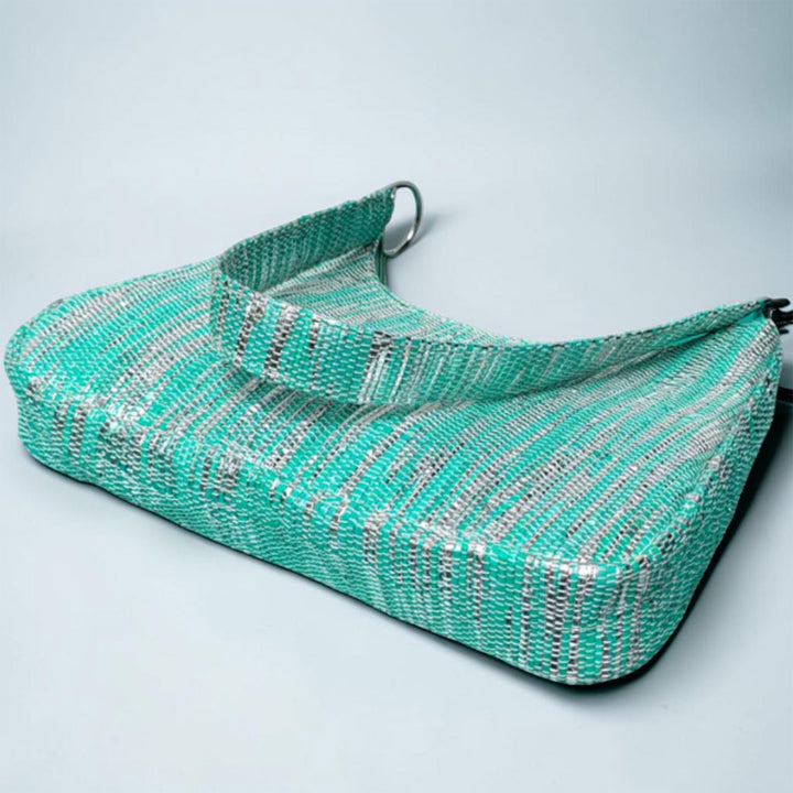 Sea Blue and Silver Striped Upcycled Plastic Handcrafted Baguette Handbag