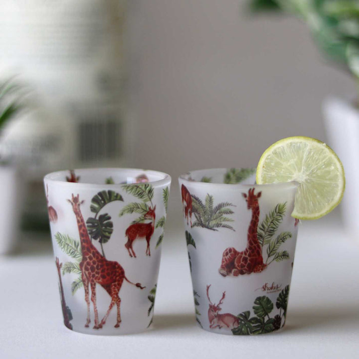 Delicate Print Frosted Shot Glasses I Set of 4