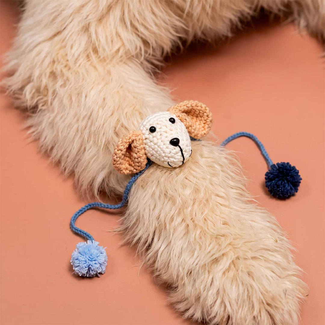 Handmade Crochet Puppy Love Kids Rakhi With Roli Chawal