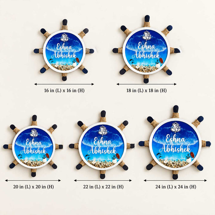 Sailor Wheel Ocean Themed Personalized Square Resin & Wooden Frame Name Plate For Home