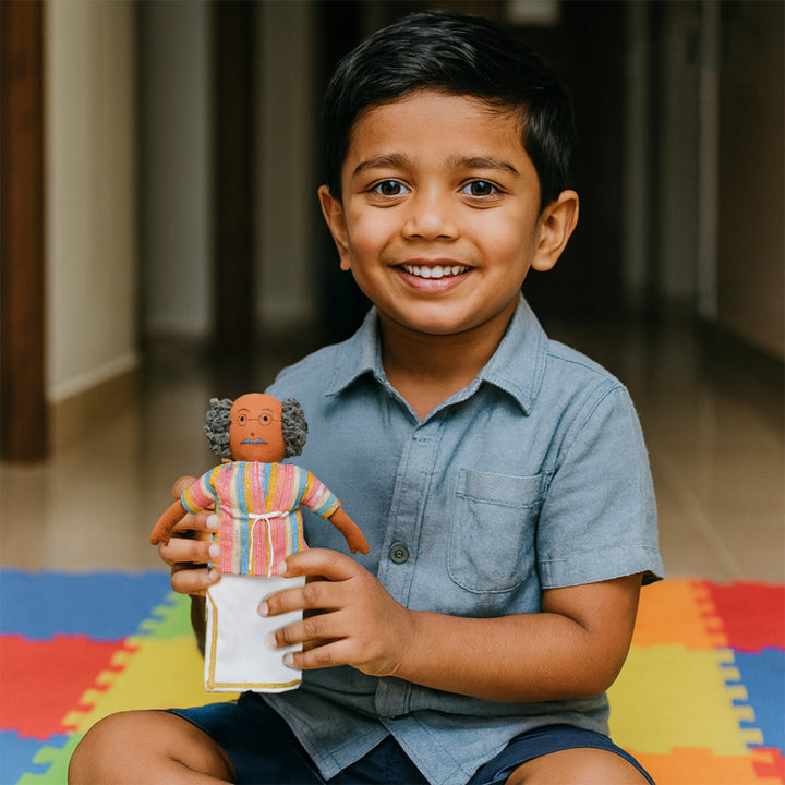 Nilah's Tatha (Grandfather) In Multicolor Shirt  | Soft Hand-Stitched Sustainable Indian Play Doll