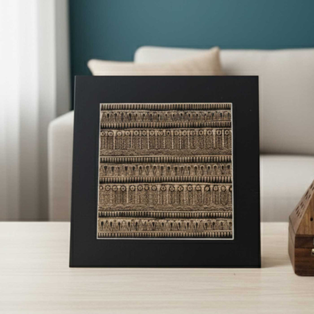 8 x 8 Inch | Black On Tea Treated Paper | Traditional Black & Brown Madhubani Style Drawing With Frame