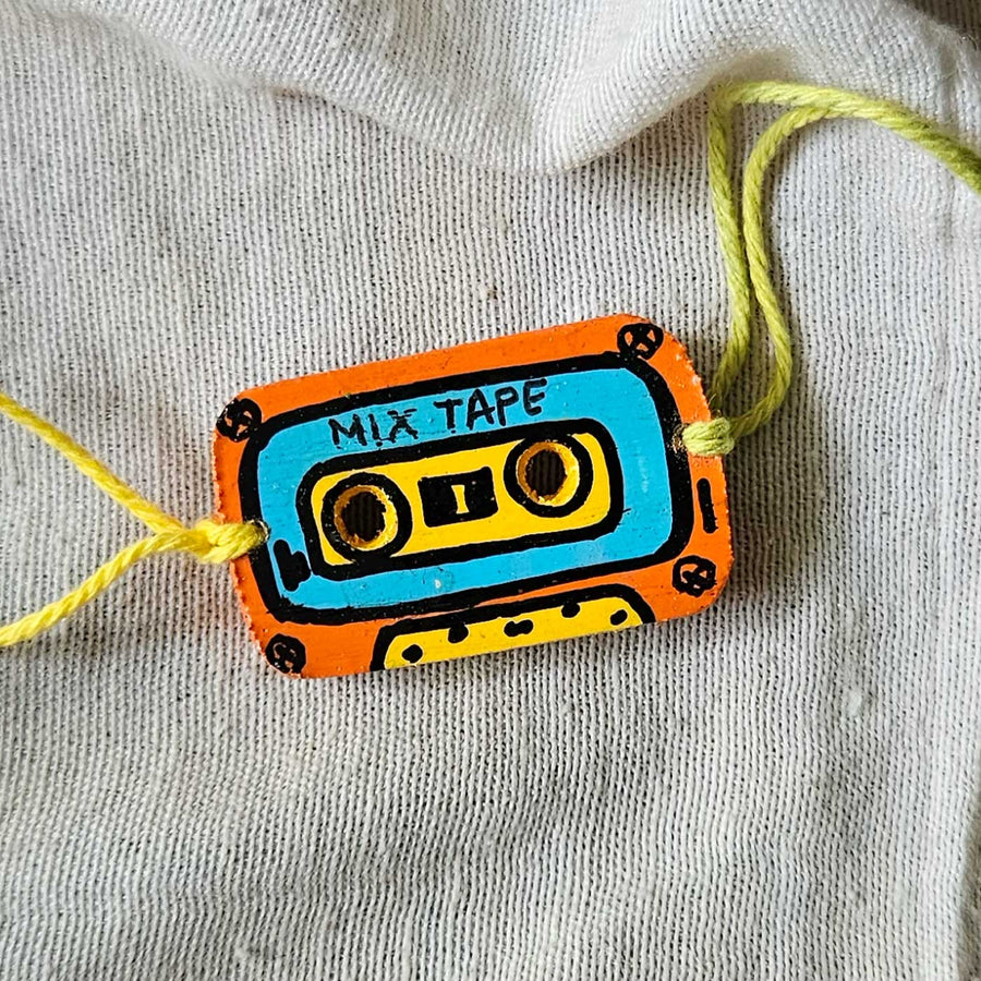 Handpainted Quirky Wooden Rakhi With Roli Chawal 10 New - Close-up Wristband Detail