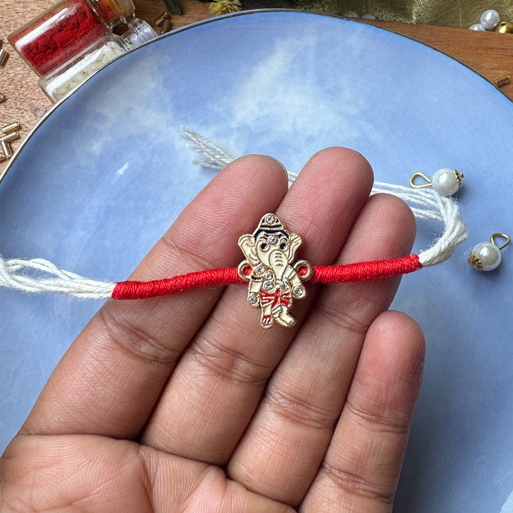 Reusable Handmade Mini Lord Ganesha Charm Rakhi With Roli Chawal For Brother