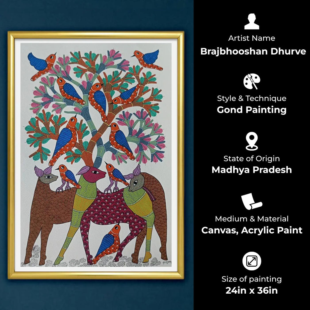 24 x 36 Inch | Sky & Earth | Original Hand Painted Tribal Gond Art Painting | Acrylic Paint On Canvas