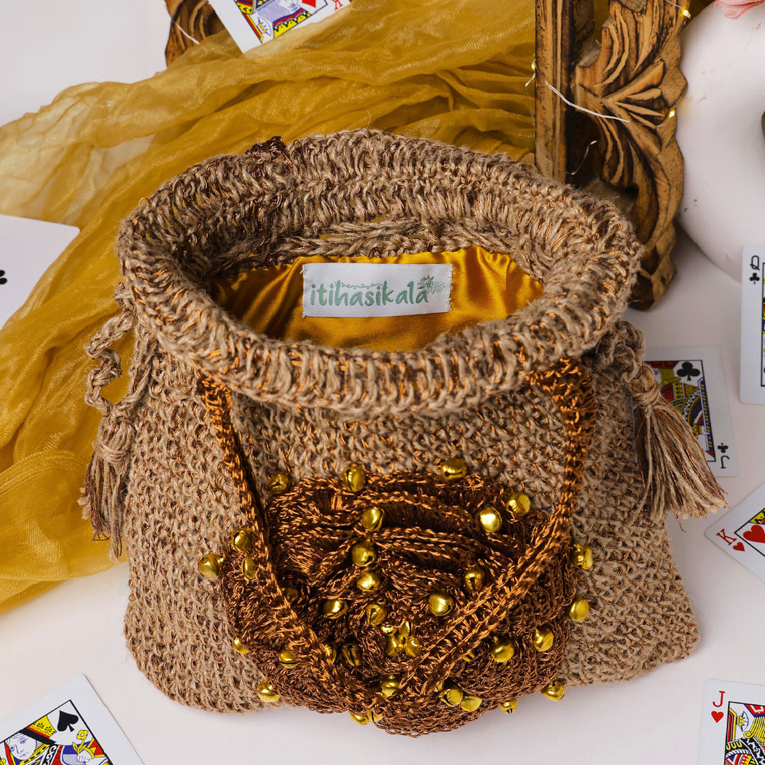 Handmade Crochet Rustic Bloom Ghungroo Potli