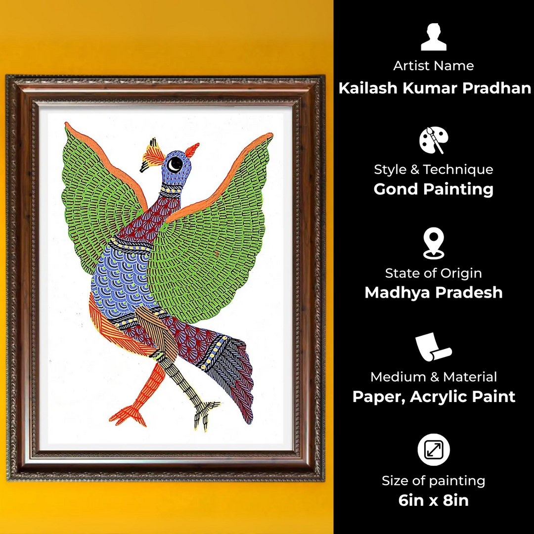 6 x 8 Inch | Dance of the Dawn | Original Hand painted Tribal Gond Art Painting | Acrylic Paints On Paper