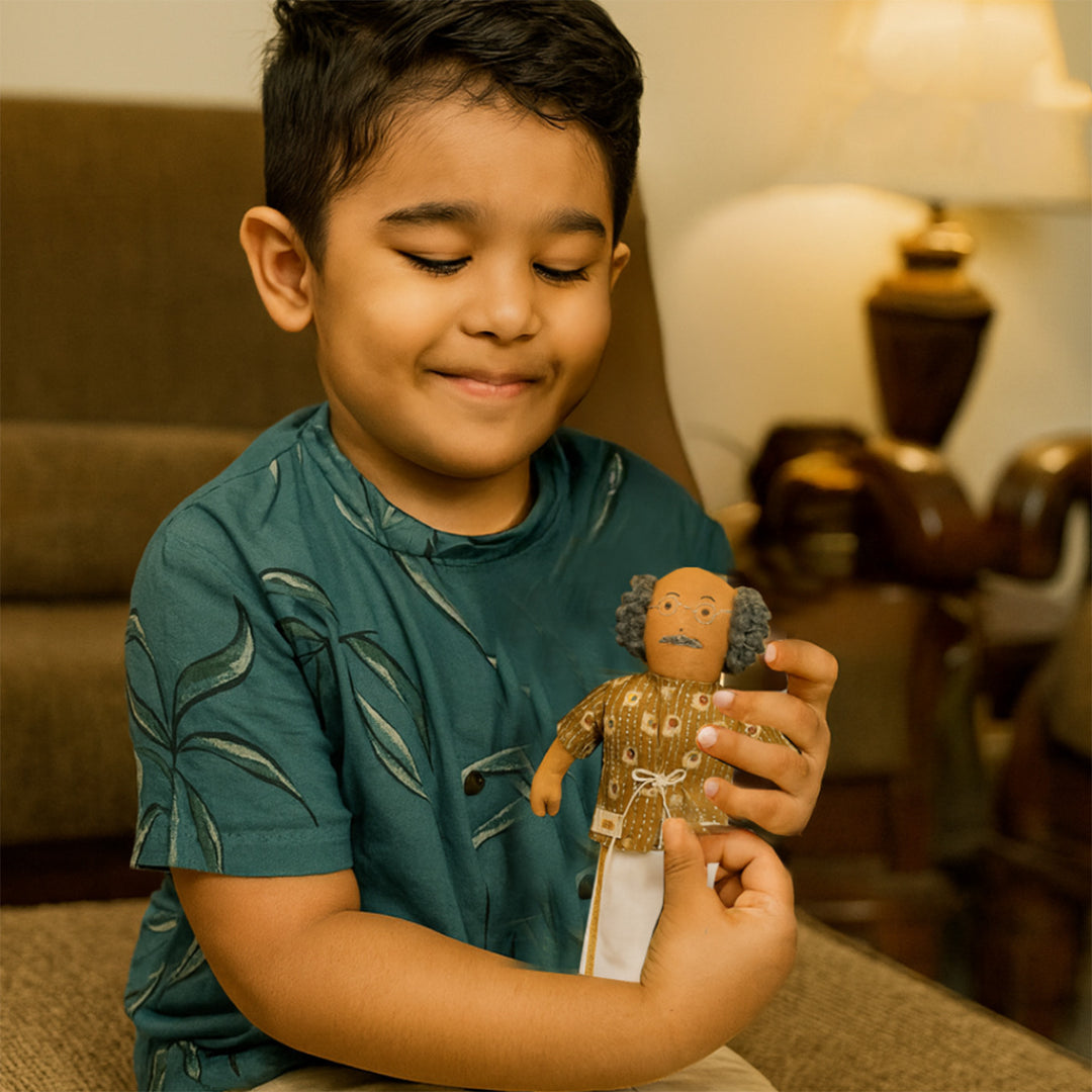 Nilah's Tatha (Grandfather) In Brown Shirt  | Soft Hand-Stitched Sustainable Indian Play Doll