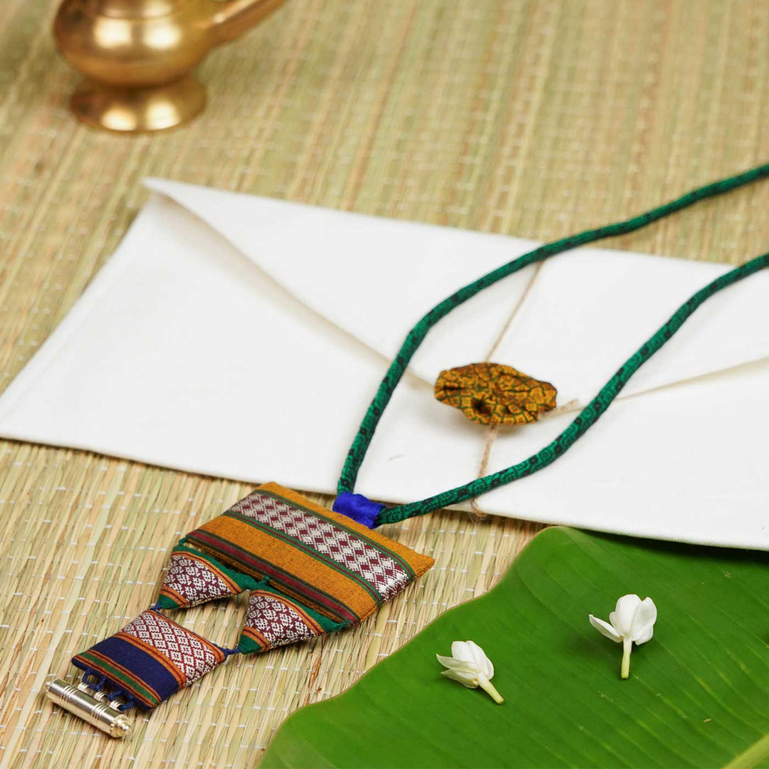 Handmade Gopuram Swarna Khunn Fabric Necklace With Silver Tawiz