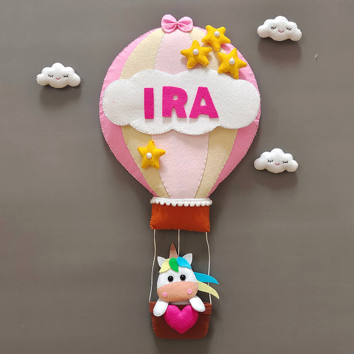 Hand-stitched Hot Air Balloon Felt Kids Nameplate With Birthdates
