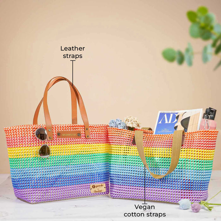 Rainbow Stripe Mukhya Knot Handmade Koodai Beach Bag