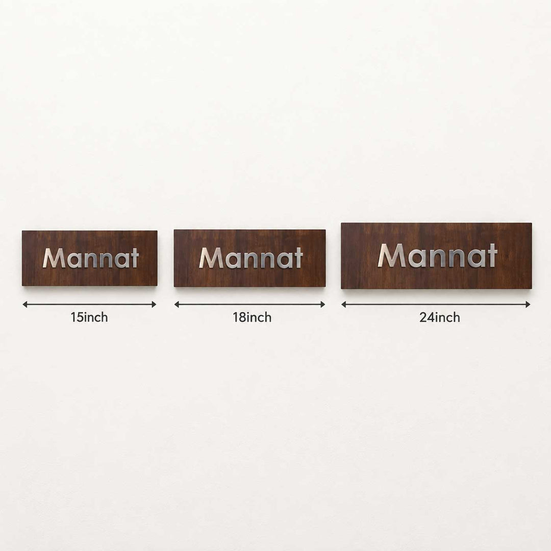 Personalized Minimalist Plank Rubber Wood Name Plate With Metal Letters For Home