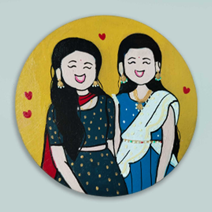 Photo Personalized Sisters Magnet With Yellow Background