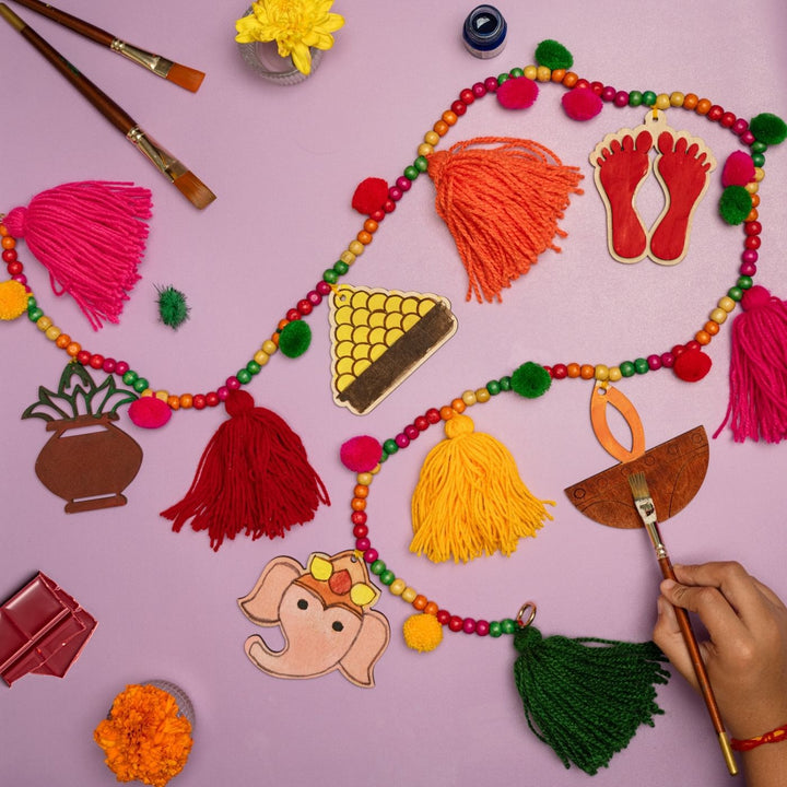 Handmade Diy Festive Paint It Yourself Bunting - Crafting Process with Decorative Elements