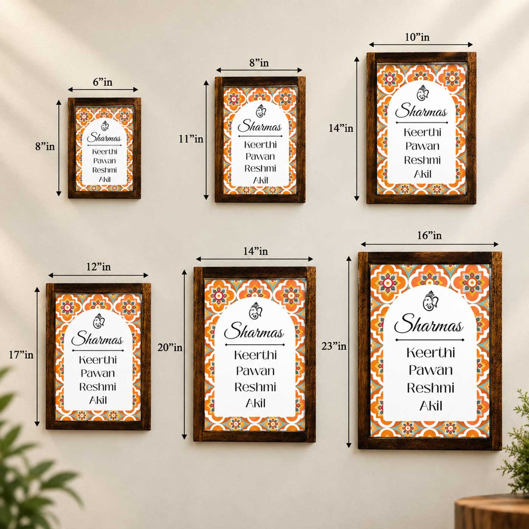 Blooming Orange Vintage Personalized Resin & Teak Wood Frame Name Plate For Home