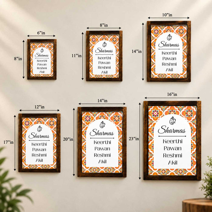 Blooming Orange Vintage Personalized Resin & Teak Wood Frame Name Plate For Home