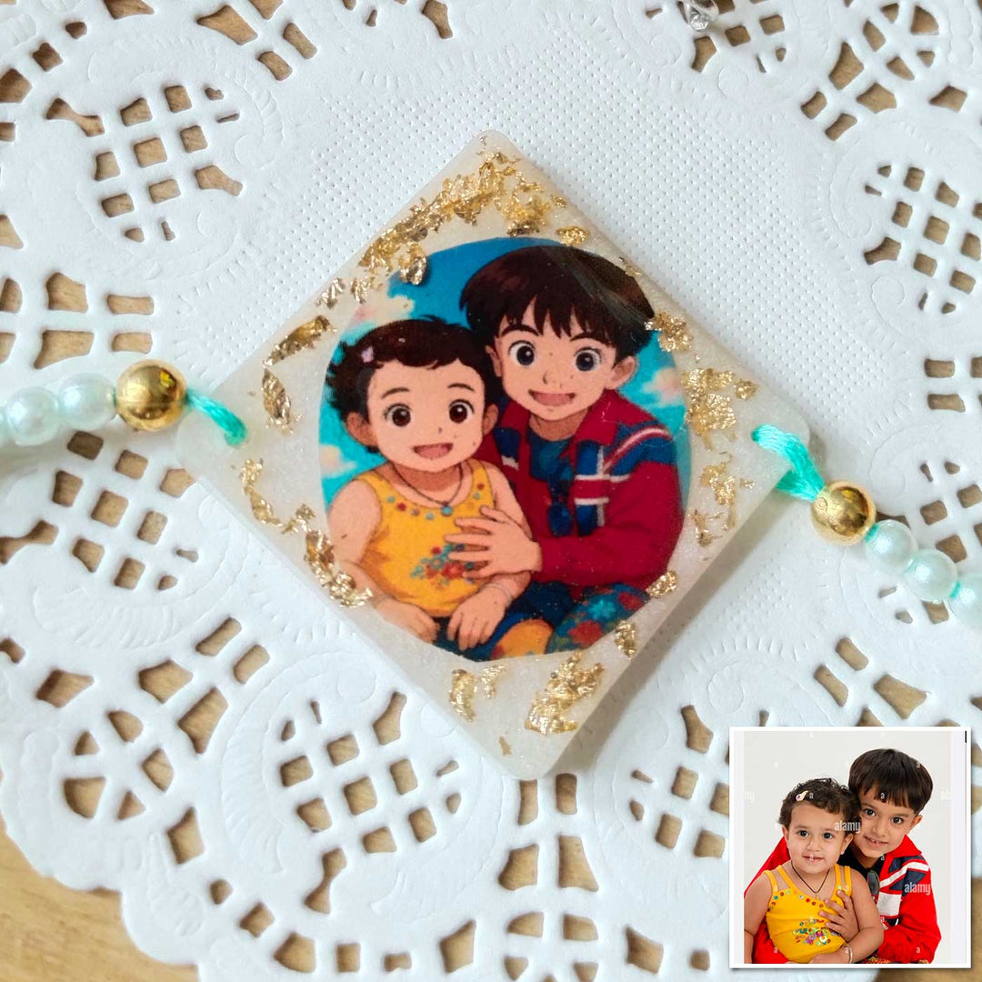 Photo Personalized Ghibli Theme Resin Rakhi 1 - Front View with Inserted Photo
