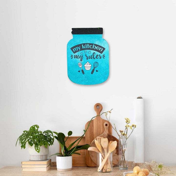 Handmade Decoupage My Kitchen My Rules Blue MDF Wood Decorative Plaque