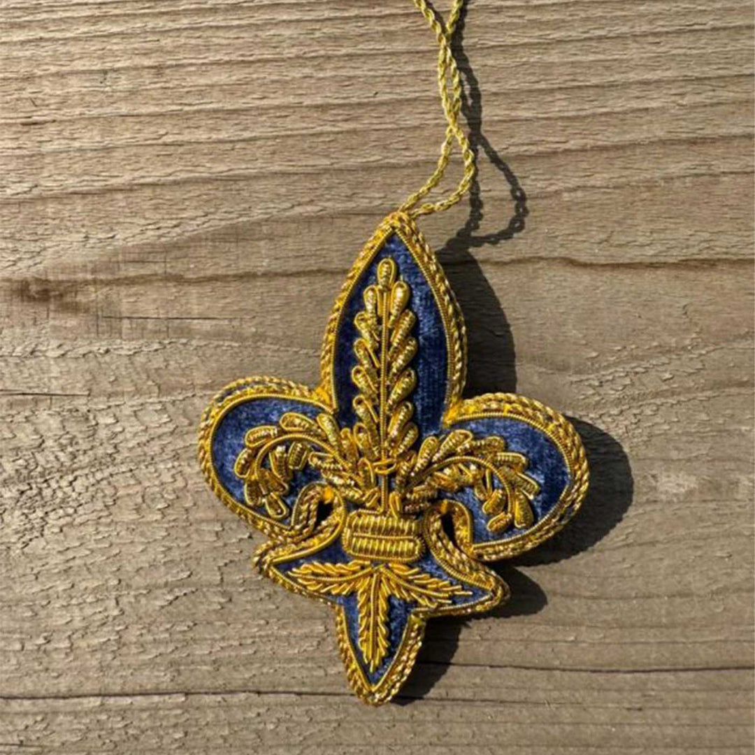 Fleur De Lis Blue Premium Zardozi Ornament