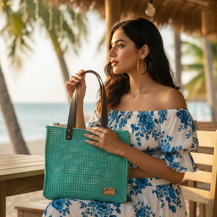 Solid Eco Green Mukhya Knot Handmade Koodai Tote Bag