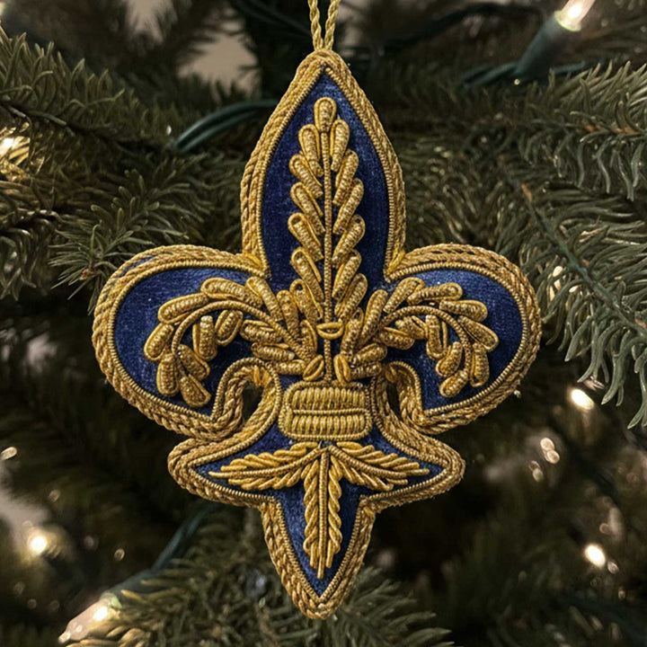 Fleur De Lis Blue Premium Zardozi Ornament