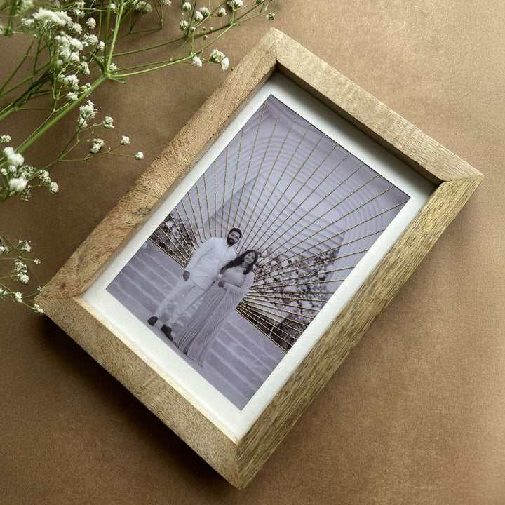Golden Rays Design Hand Embroidered Photo With Wooden Frame