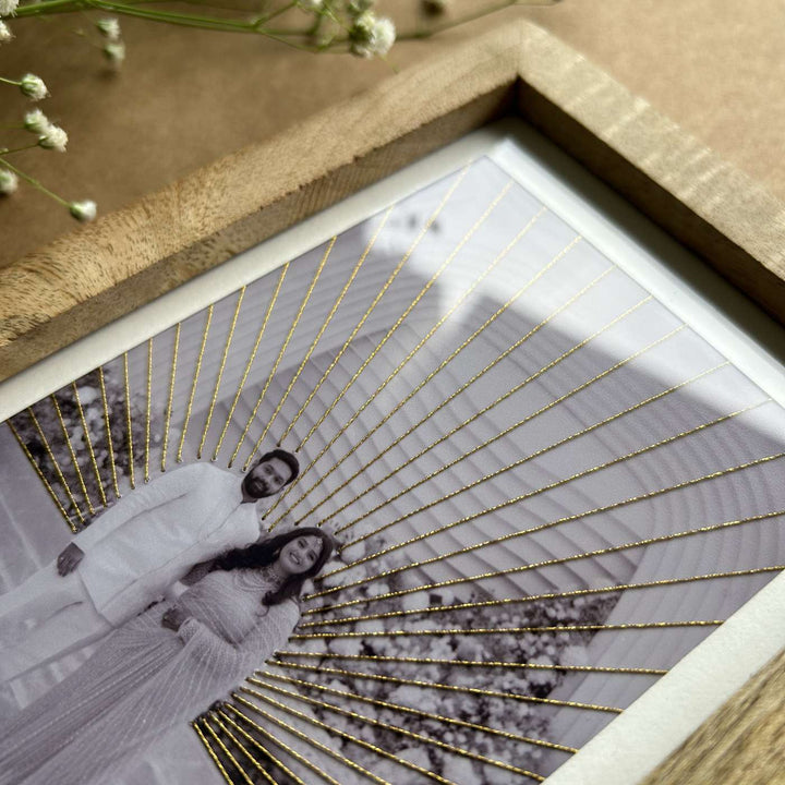 Golden Rays Design Hand Embroidered Photo With Wooden Frame