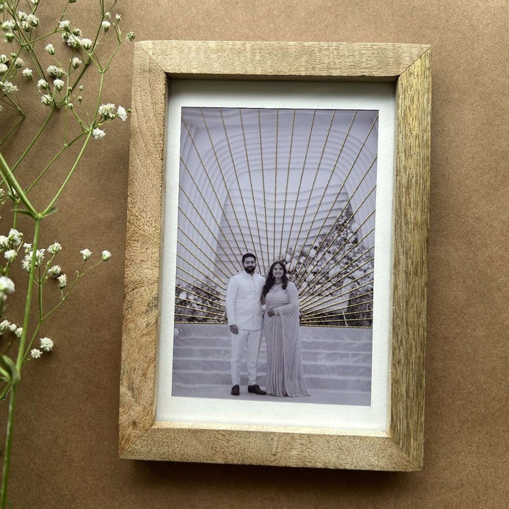 Golden Rays Design Hand Embroidered Photo With Wooden Frame