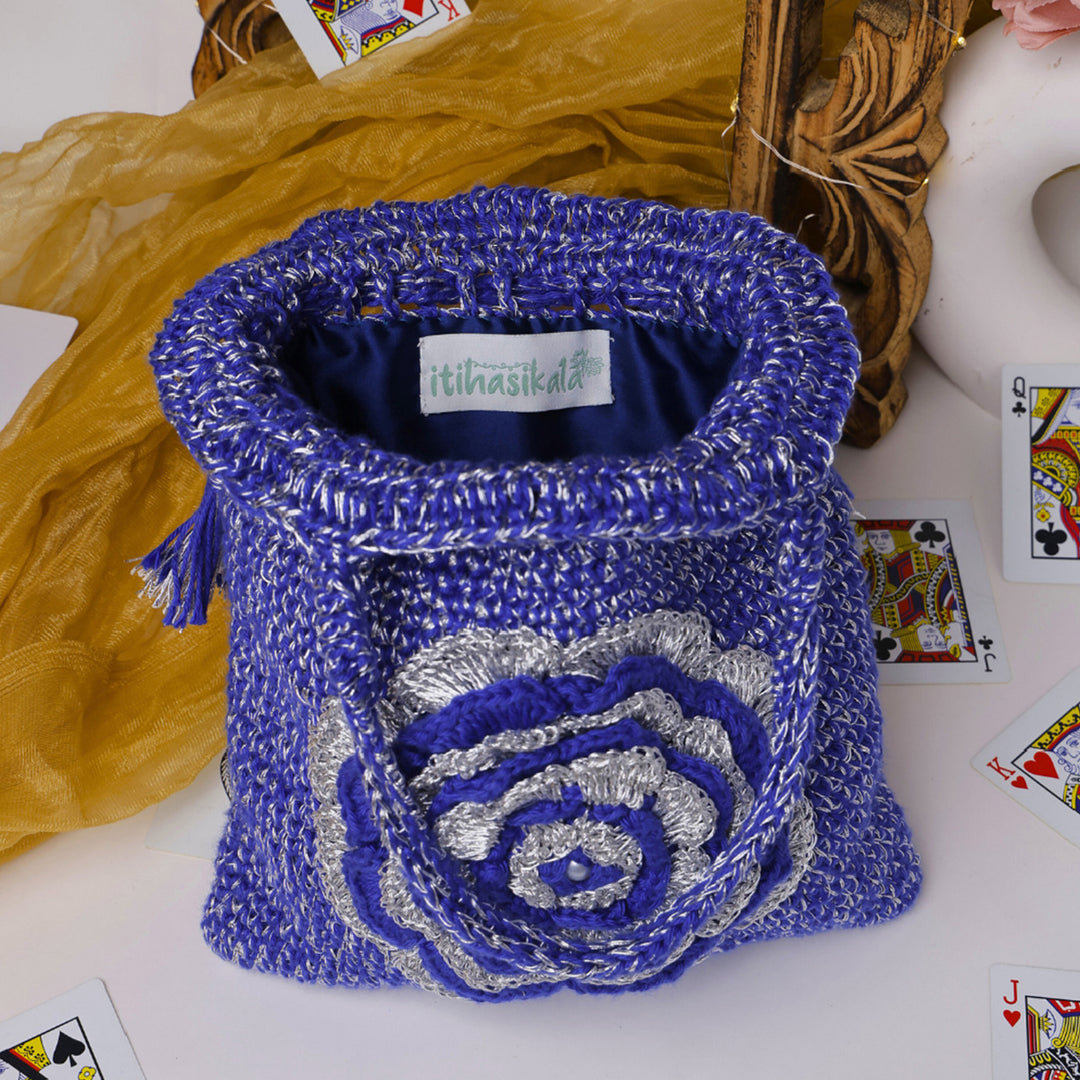 Handmade Crochet Blue Royal Bloom Potli