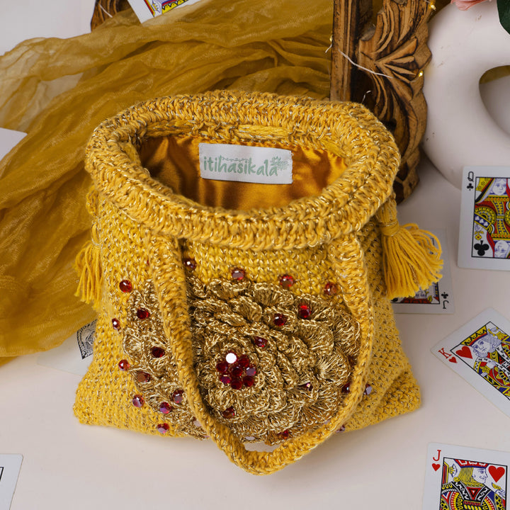 Handmade Crochet Amber Bloom Embellished Potli