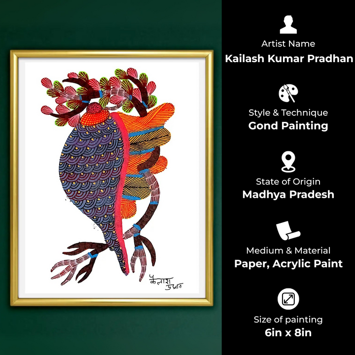 6 x 8 Inch | Forest’s Jewel | Original Hand painted Tribal Gond Art Painting | Acrylic Paints On Paper