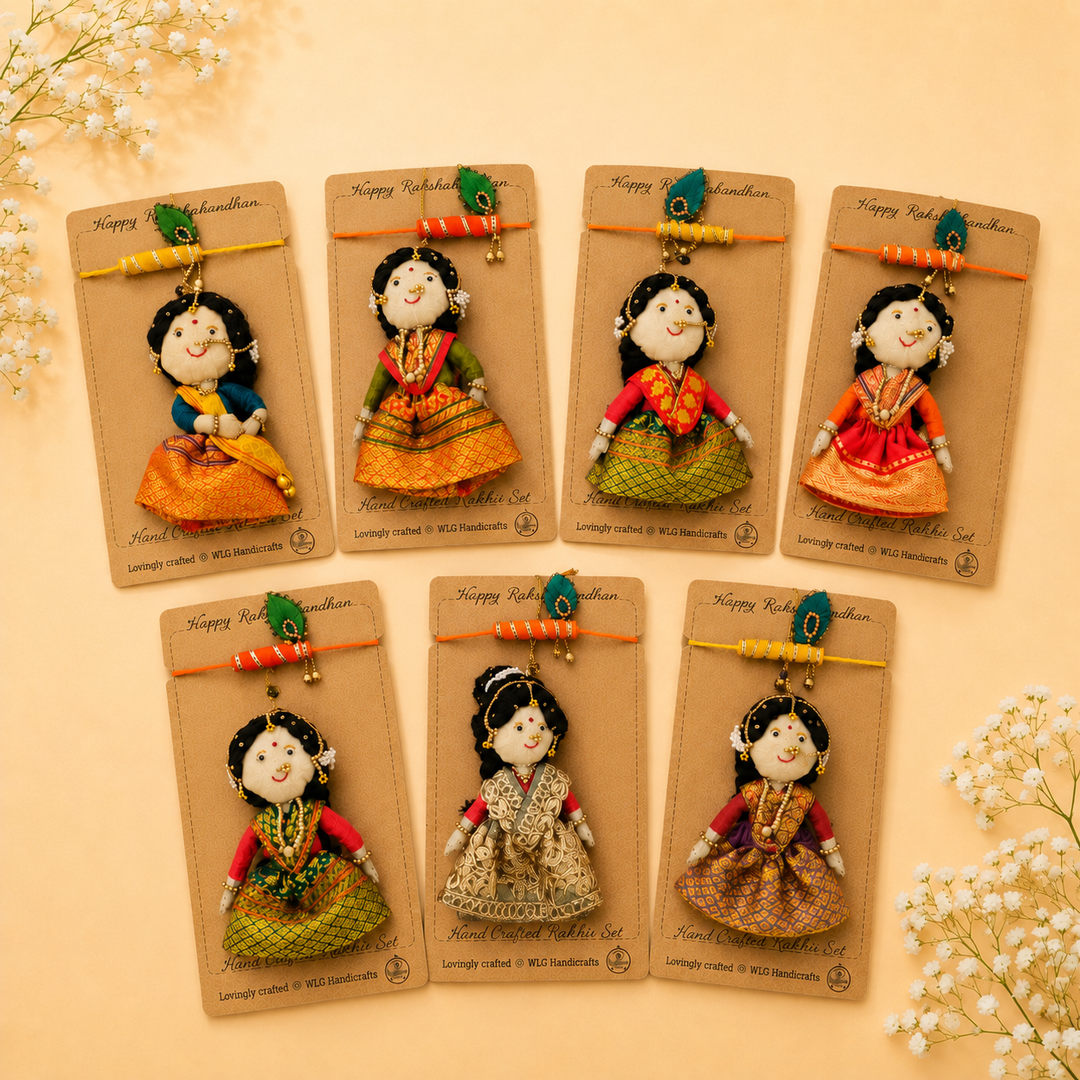 Hand Embroidered Radha Bansuri Rakhi Lumba Set For Bhaiya Bhabhi
