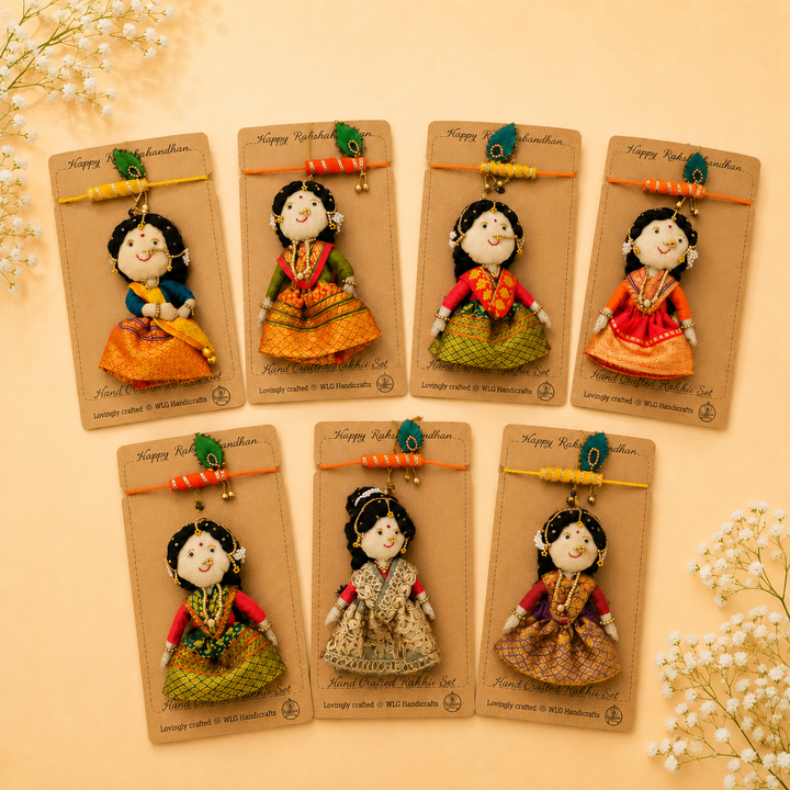 Hand Embroidered Radha Bansuri Rakhi Lumba Set For Bhaiya Bhabhi