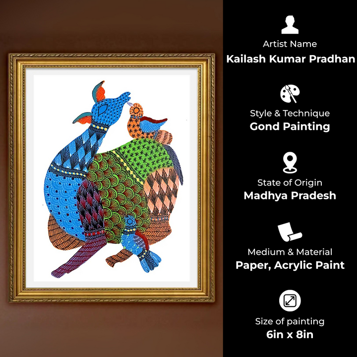 6 x 8 Inch | Harmony in the Wild | Original Hand painted Tribal Gond Art Painting | Acrylic Paints On Paper