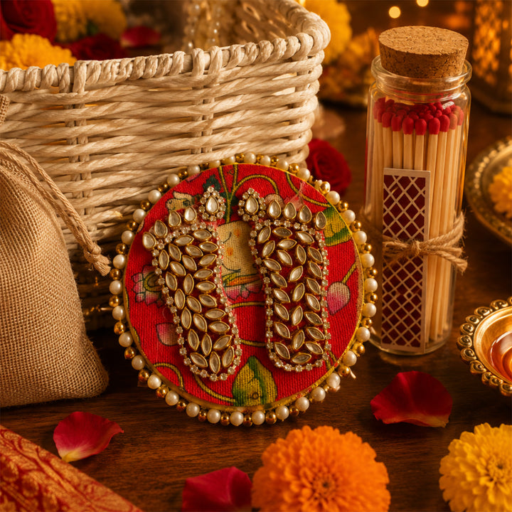 Ivory Nazar White Jute Basket Diwali Gift Hamper With Evil Eye Soy Wax Candle And Shubh Labh Potli For Festive Gifting